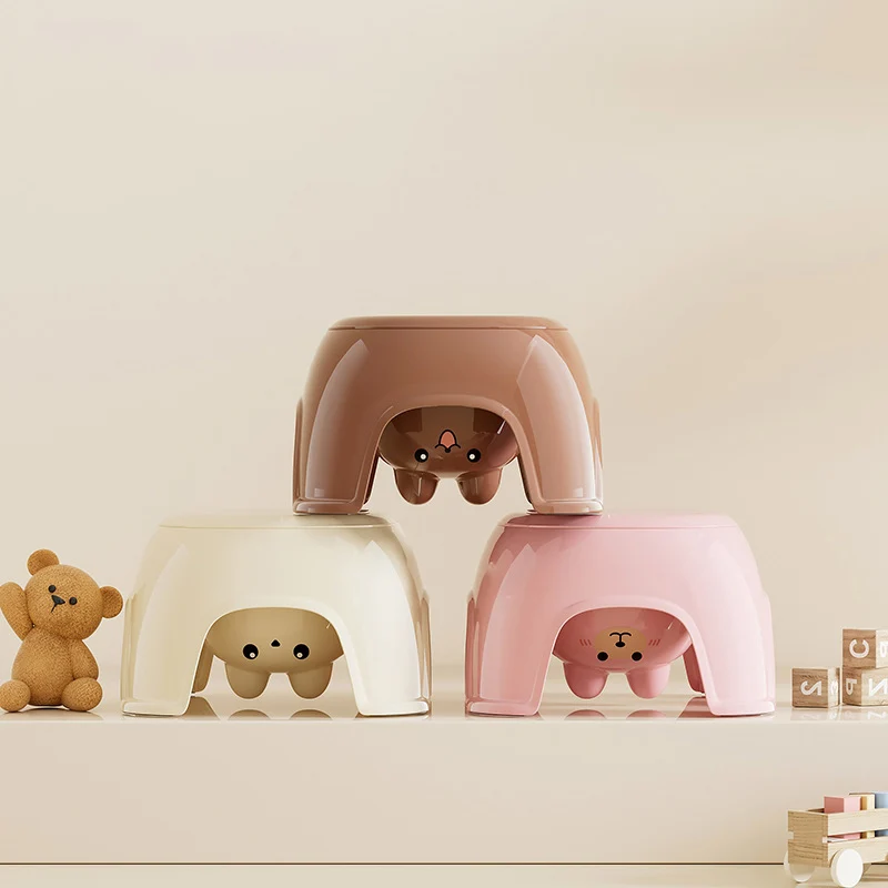 Contemporary Creative Oval PP Plastic Non-Slip Kids Storage Low Stool Backless Armless For Living Room & Entryway