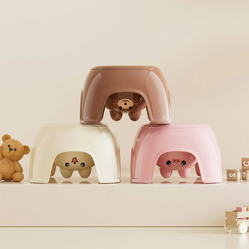 Contemporary Creative Oval PP Plastic Non-Slip Kids Storage Low Stool Backless Armless For Living Room & Entryway
