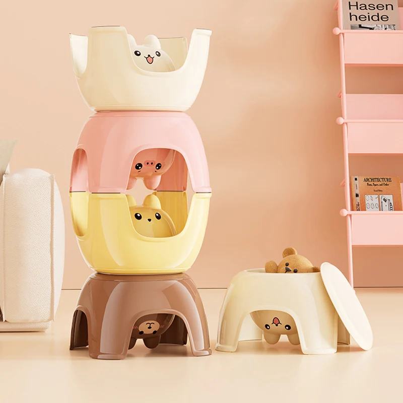 Contemporary Creative Oval PP Plastic Non-Slip Kids Storage Low Stool Backless Armless For Living Room & Entryway