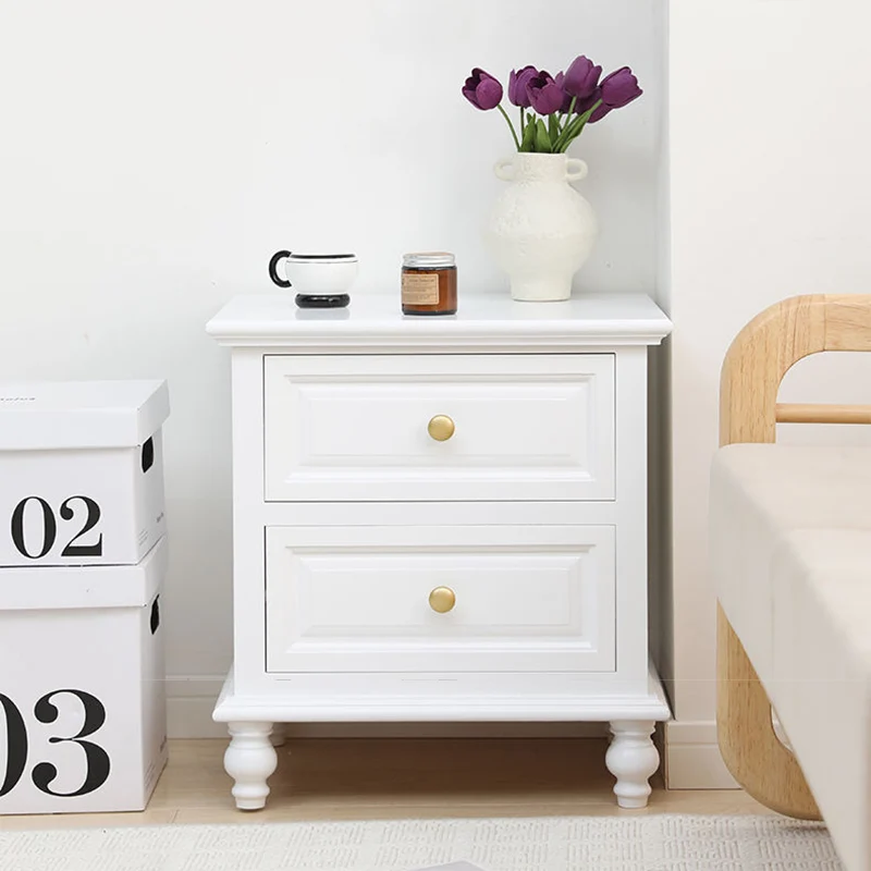 Contemporary Nordic Square Rectangular Paulownia Wood Pine Wood Nightstand 2-Drawer For Bedroom