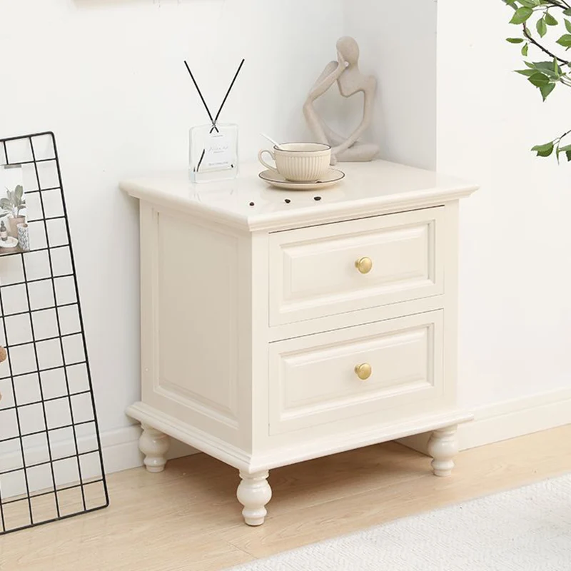 Contemporary Nordic Square Rectangular Paulownia Wood Pine Wood Nightstand 2-Drawer For Bedroom