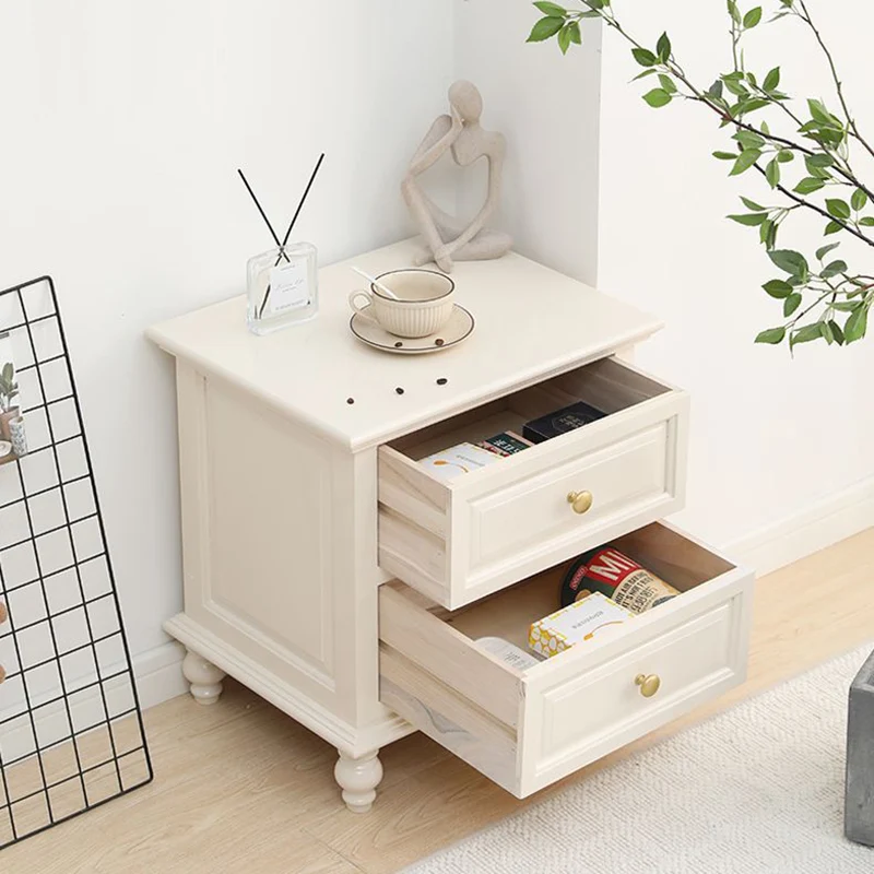 Contemporary Nordic Square Rectangular Paulownia Wood Pine Wood Nightstand 2-Drawer For Bedroom