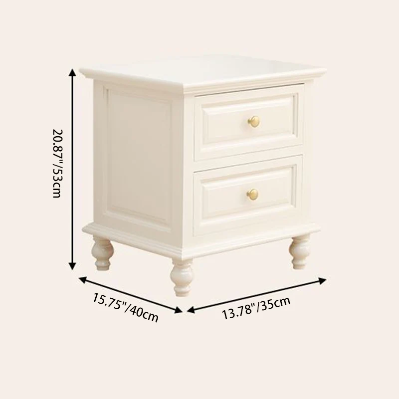 Contemporary Nordic Square Rectangular Paulownia Wood Pine Wood Nightstand 2-Drawer For Bedroom