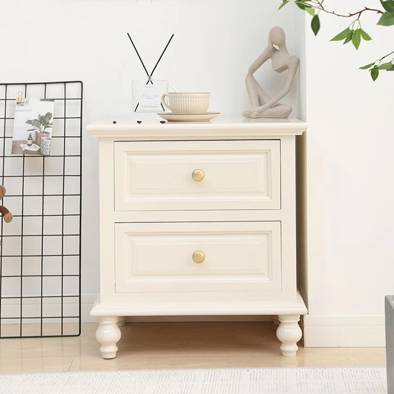 Contemporary Nordic Square Rectangular Paulownia Wood Pine Wood Nightstand 2-Drawer For Bedroom