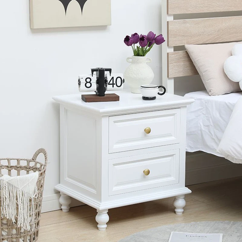 Contemporary Nordic Square Rectangular Paulownia Wood Pine Wood Nightstand 2-Drawer For Bedroom