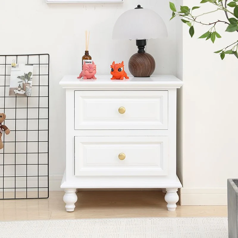Contemporary Nordic Square Rectangular Paulownia Wood Pine Wood Nightstand 2-Drawer For Bedroom