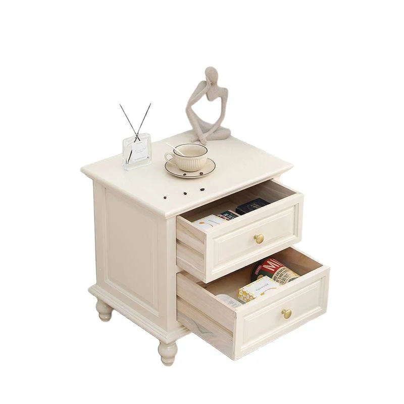 Contemporary Nordic Square Rectangular Paulownia Wood Pine Wood Nightstand 2-Drawer For Bedroom