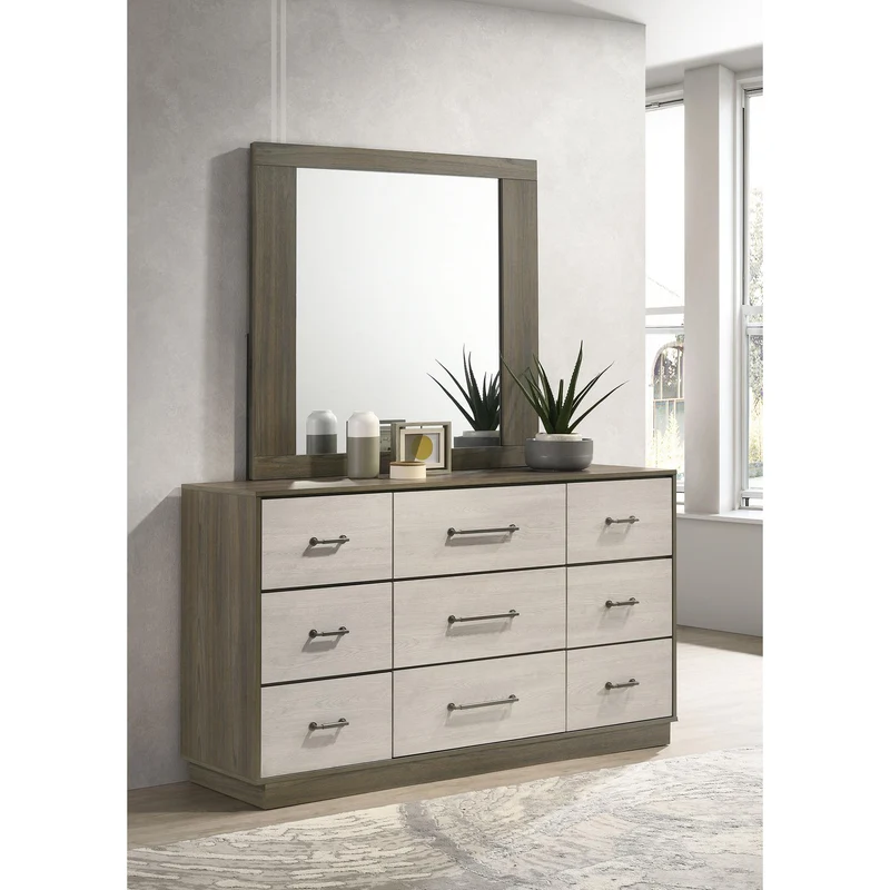 Coaster Furniture Fenwick 224983M 9-Drawer Dresser with Mirror - Grey Oak