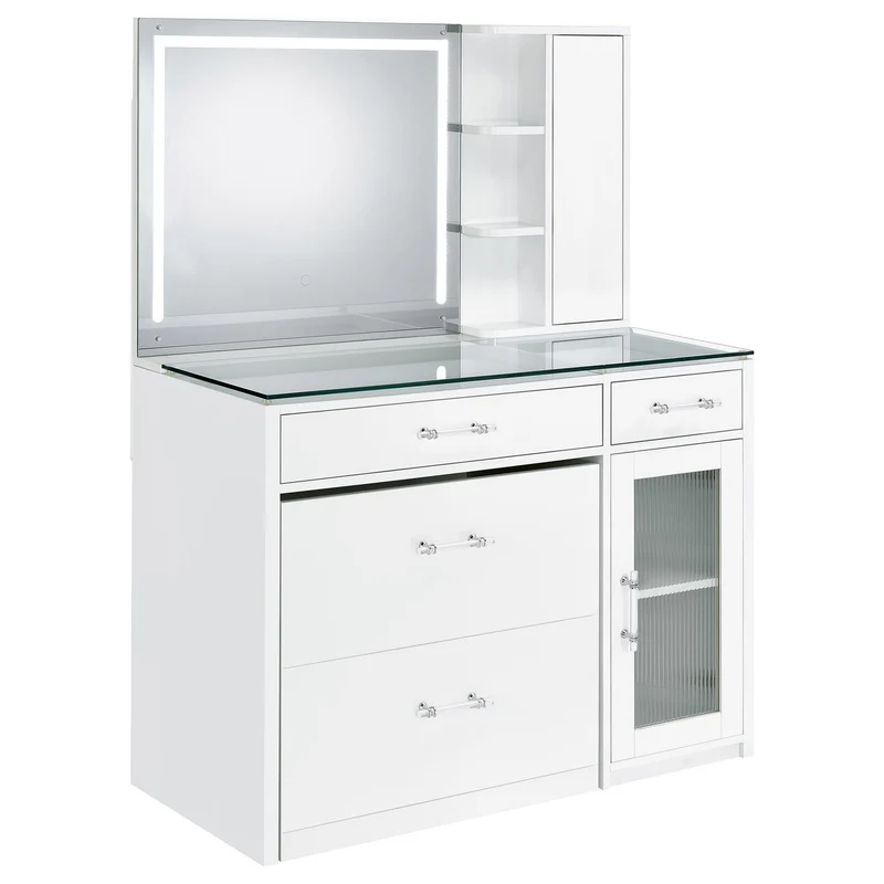 Coaster Furniture Flora 930218 2-drawer Vanity Set with LED Mirror - White High Gloss