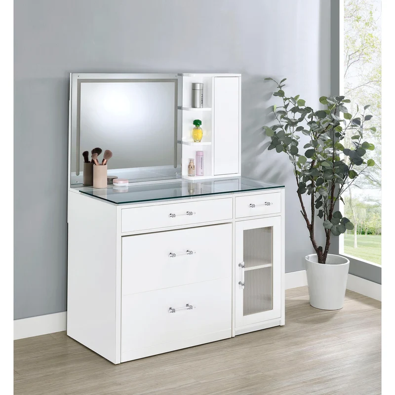 Coaster Furniture Flora 930218 2-drawer Vanity Set with LED Mirror - White High Gloss