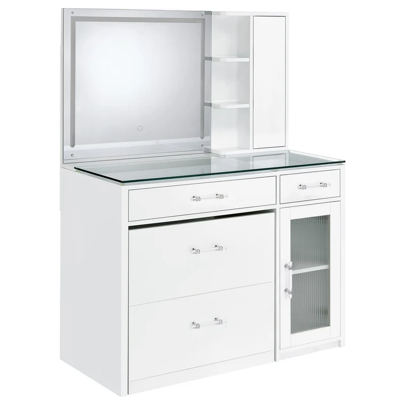 Coaster Furniture Flora 930218 2-drawer Vanity Set with LED Mirror - White High Gloss