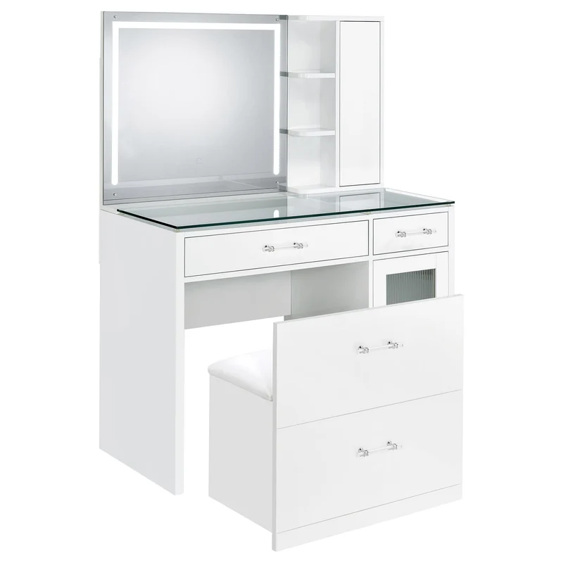 Coaster Furniture Flora 930218 2-drawer Vanity Set with LED Mirror - White High Gloss