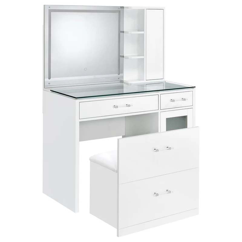 Coaster Furniture Flora 930218 2-drawer Vanity Set with LED Mirror - White High Gloss