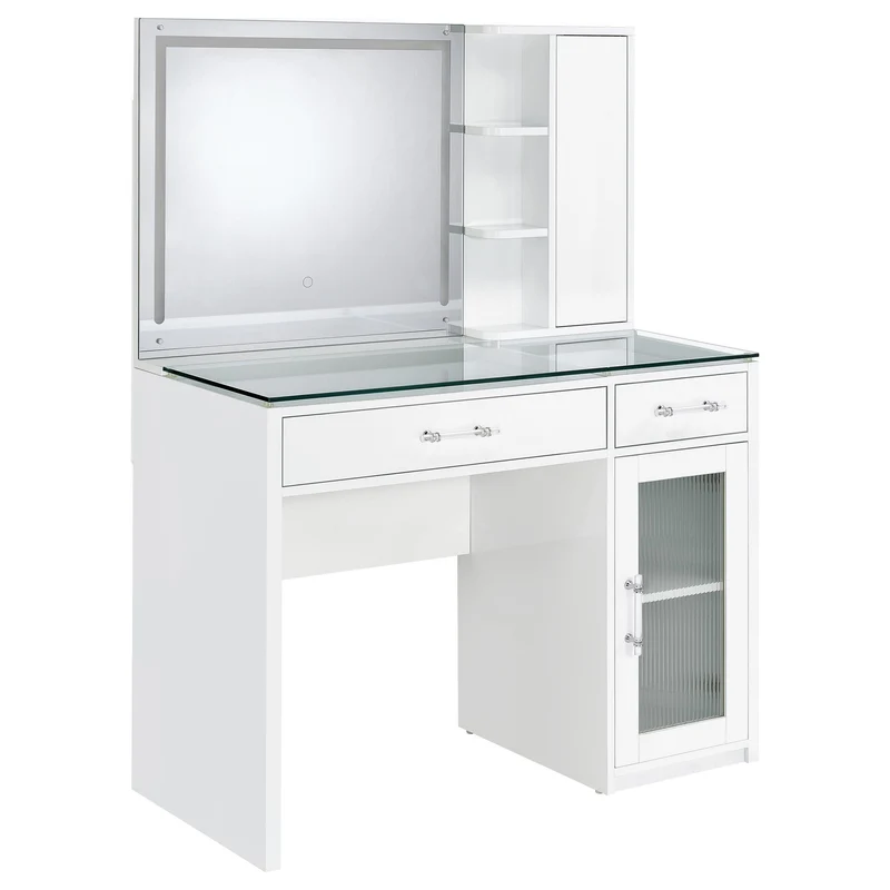 Coaster Furniture Flora 930218 2-drawer Vanity Set with LED Mirror - White High Gloss
