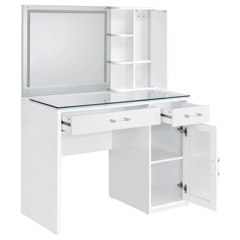 Coaster Furniture Flora 930218 2-drawer Vanity Set with LED Mirror - White High Gloss