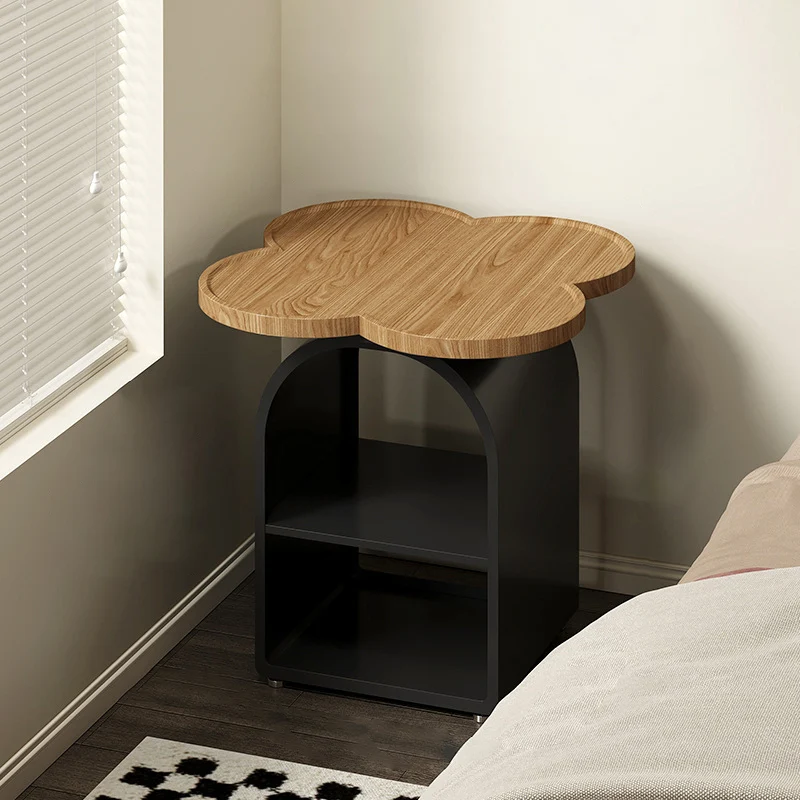 Contemporary Creative Four-leaf Shape MDF Iron Movable Nightstand 3-Tier For Bedroom