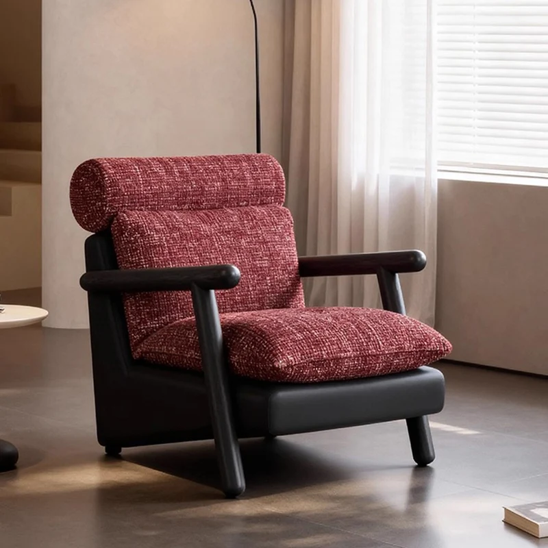 Contemporary Retro Square Rectangular Cotton-linen Ash Wood Removable Accent Chair Backrest Armrest For Living Room