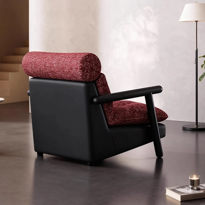 Contemporary Retro Square Rectangular Cotton-linen Ash Wood Removable Accent Chair Backrest Armrest For Living Room