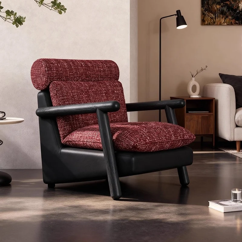 Contemporary Retro Square Rectangular Cotton-linen Ash Wood Removable Accent Chair Backrest Armrest For Living Room