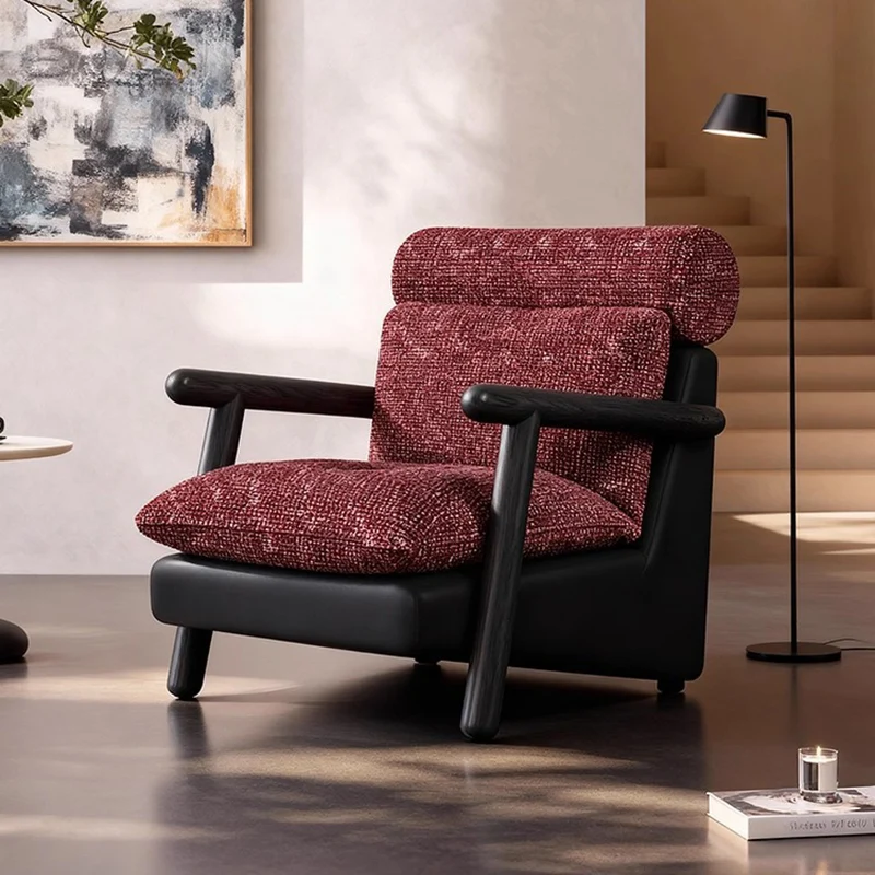 Contemporary Retro Square Rectangular Cotton-linen Ash Wood Removable Accent Chair Backrest Armrest For Living Room