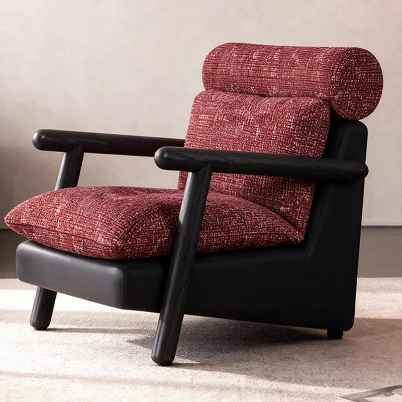 Contemporary Retro Square Rectangular Cotton-linen Ash Wood Removable Accent Chair Backrest Armrest For Living Room