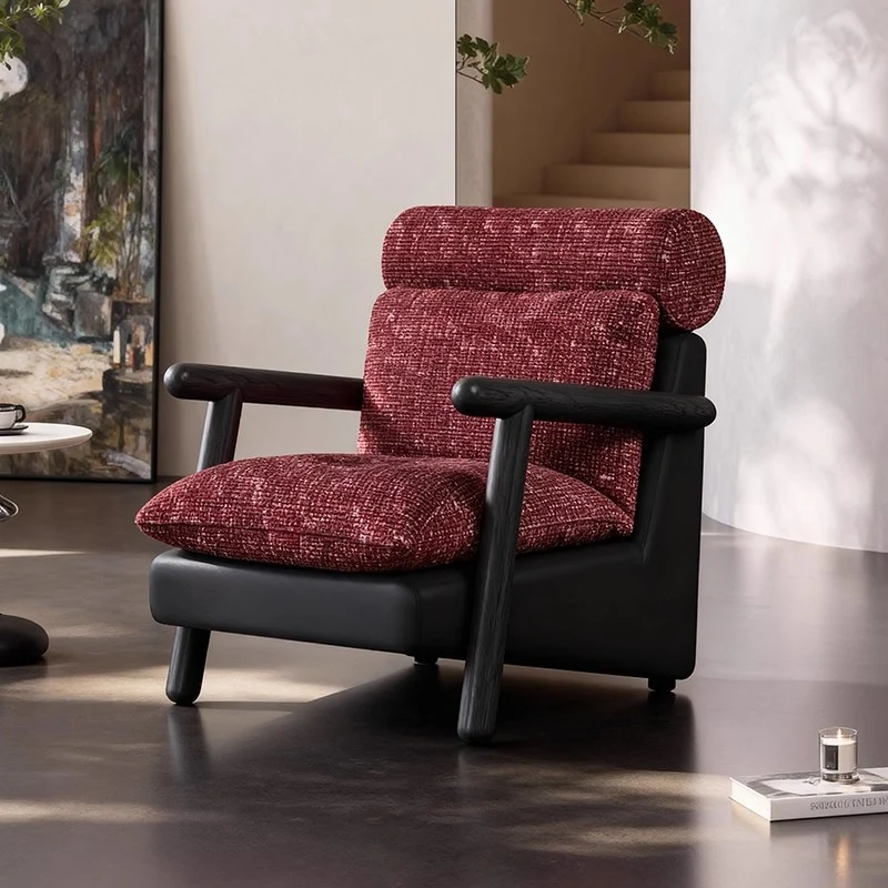 Contemporary Retro Square Rectangular Cotton-linen Ash Wood Removable Accent Chair Backrest Armrest For Living Room