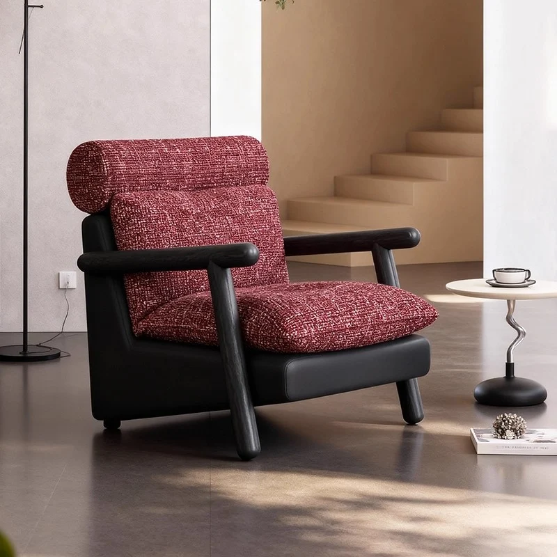 Contemporary Retro Square Rectangular Cotton-linen Ash Wood Removable Accent Chair Backrest Armrest For Living Room