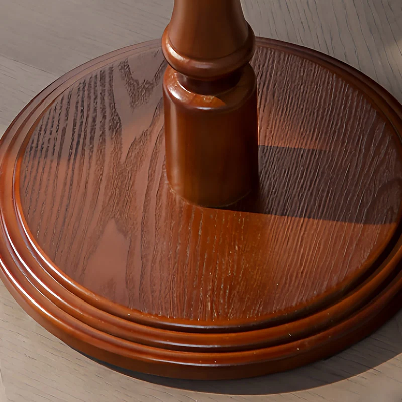 Traditional European Solid North American Red Oak Round Side Table With Wavy Carved Edge For Living Room