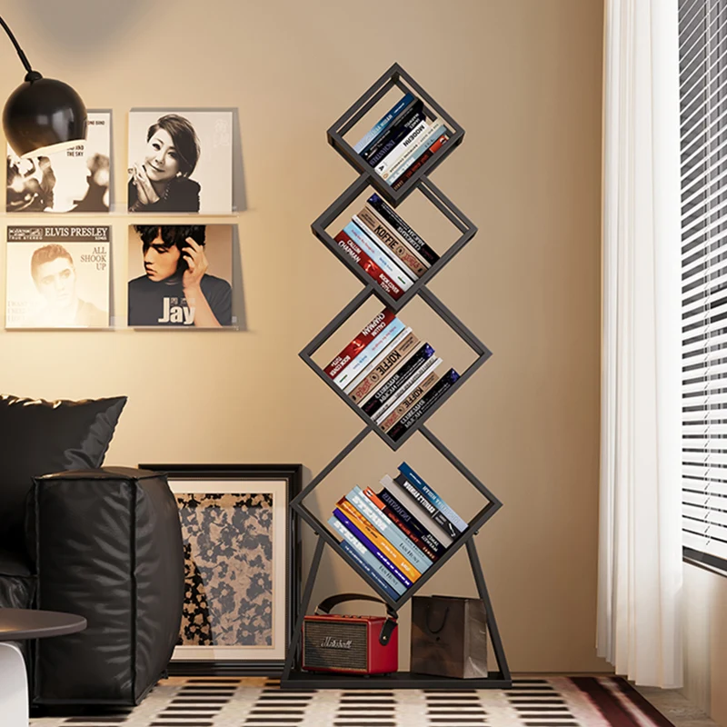Modern Minimalist Carbon Steel Square Bookshelf 5-Tier Storage For Living Room & Home Office