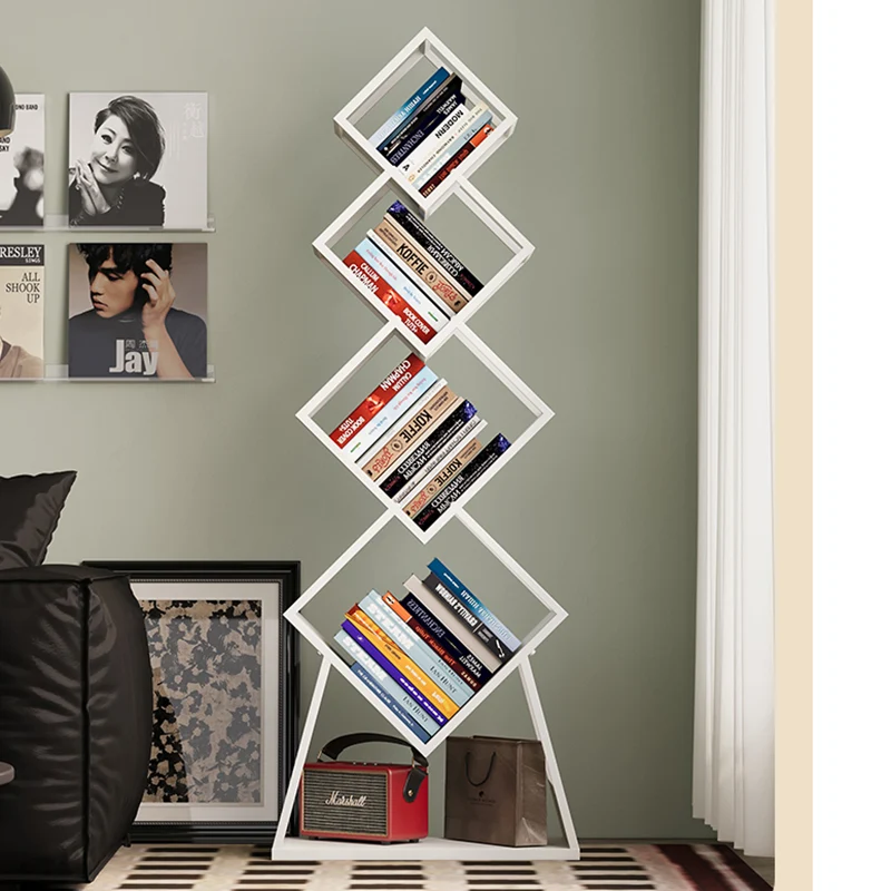 Modern Minimalist Carbon Steel Square Bookshelf 5-Tier Storage For Living Room & Home Office