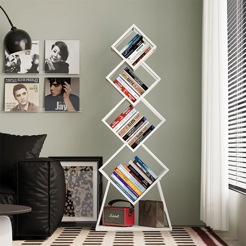 Modern Minimalist Carbon Steel Square Bookshelf 5-Tier Storage For Living Room & Home Office