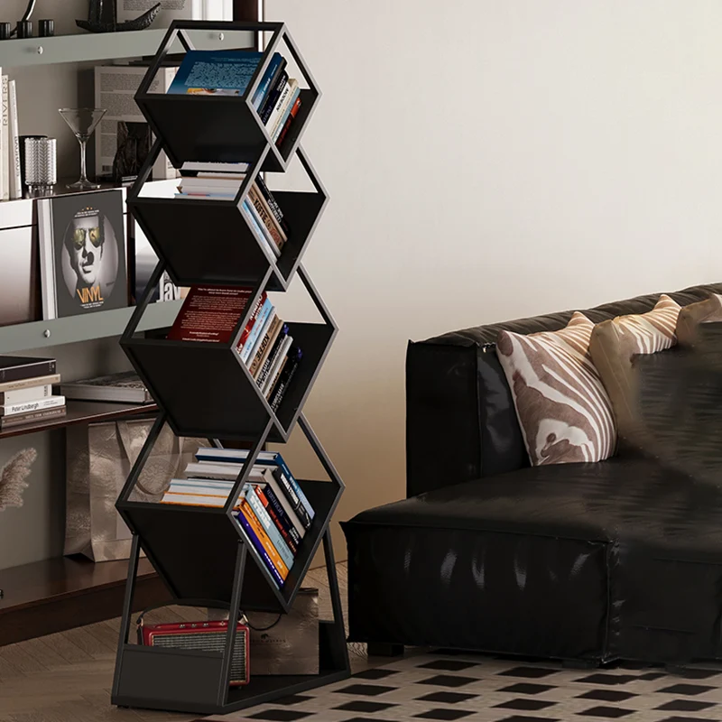 Modern Minimalist Carbon Steel Square Bookshelf 5-Tier Storage For Living Room & Home Office
