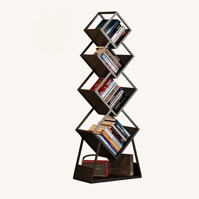 Modern Minimalist Carbon Steel Square Bookshelf 5-Tier Storage For Living Room & Home Office