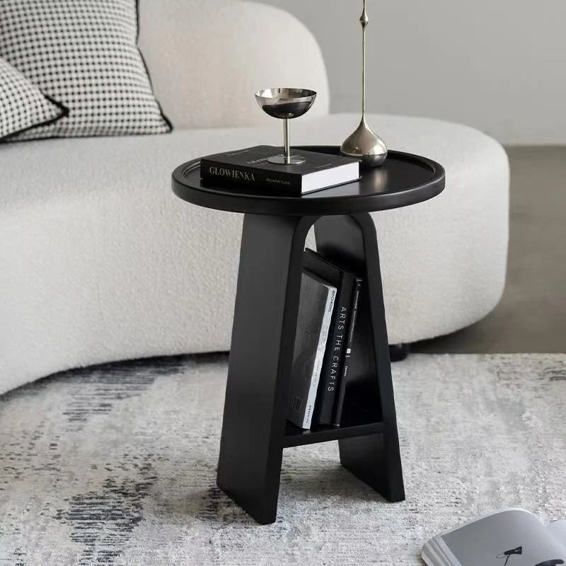 Modern Minimalist Round Triangular Medium Density Fiberboard Side Table 2-Tier For Living Room