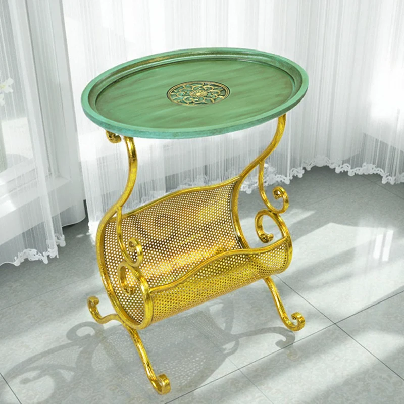 Contemporary Luxury Oval Curved Eco-Friendly Engineered Wood Iron Side Table 2-Tier For Living Room