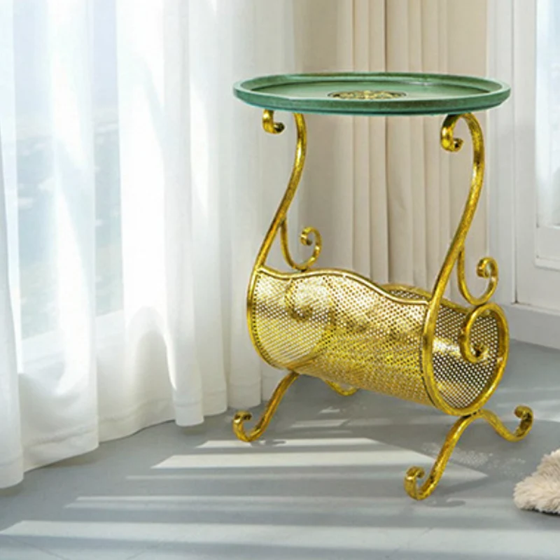 Contemporary Luxury Oval Curved Eco-Friendly Engineered Wood Iron Side Table 2-Tier For Living Room