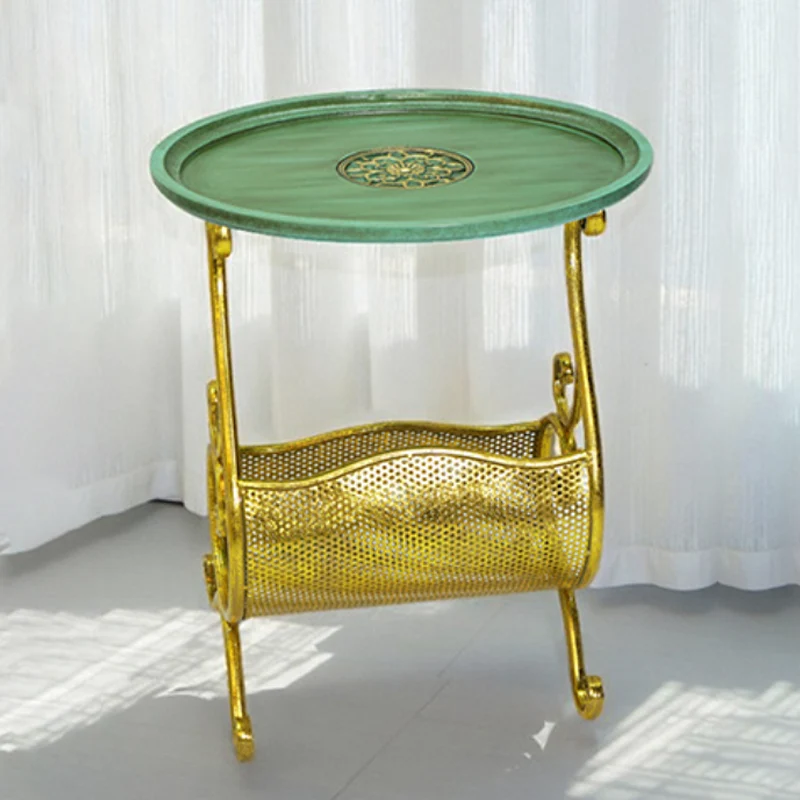 Contemporary Luxury Oval Curved Eco-Friendly Engineered Wood Iron Side Table 2-Tier For Living Room