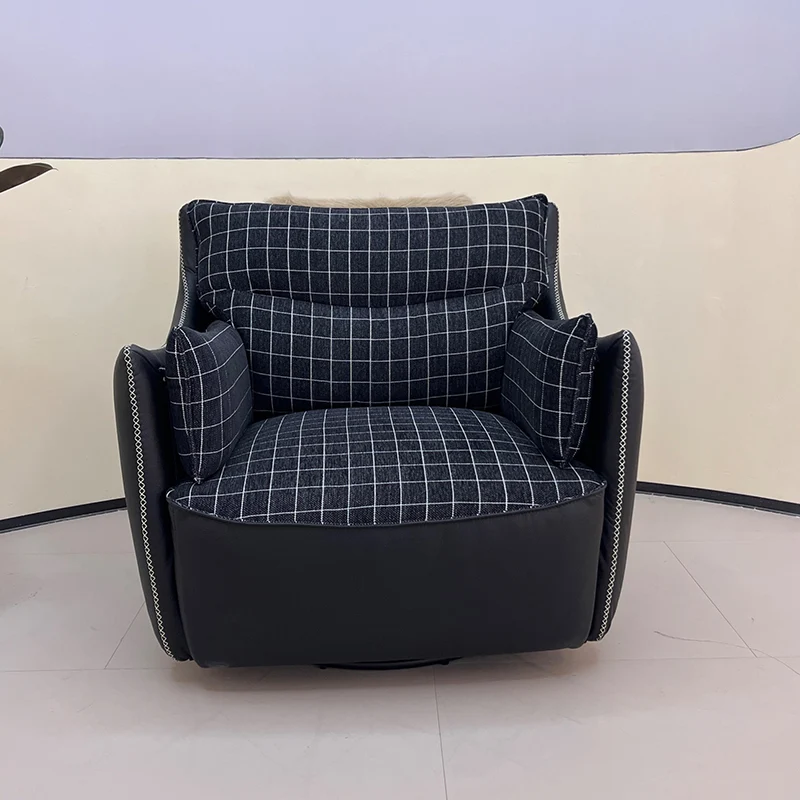 Contemporary Scandinavian Cotton-Linen Upholstery Accent Chair: Eco-Friendly Faux Leather Cover - 360° Swivel Single-Seater Sofa For Living Room