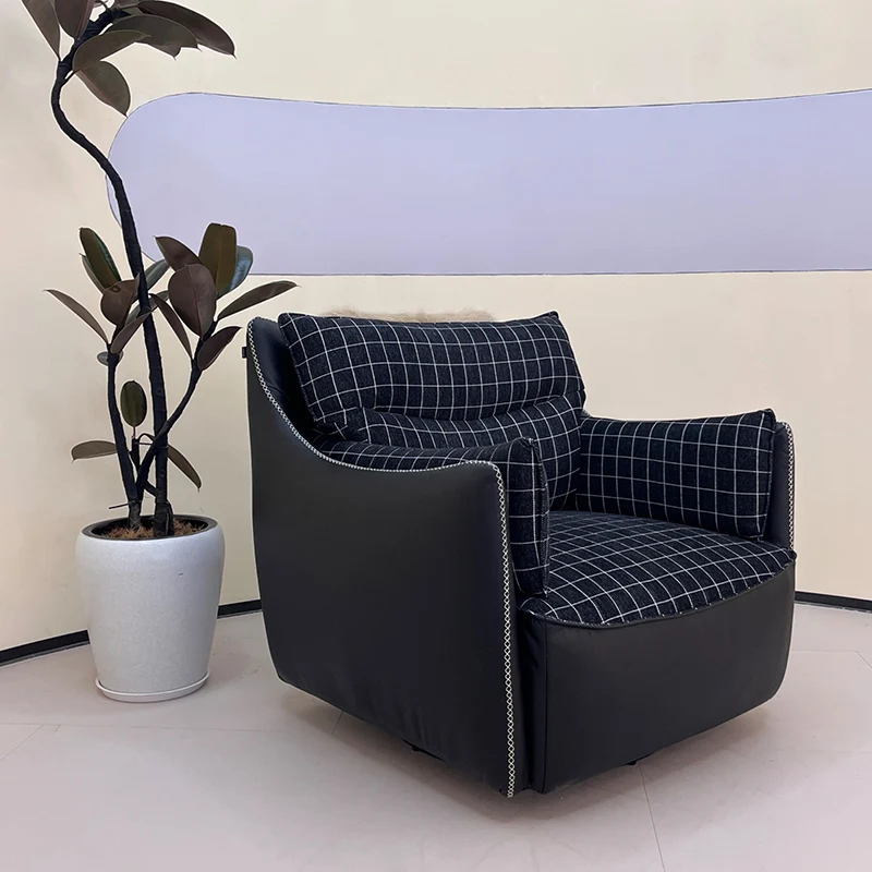 Contemporary Scandinavian Cotton-Linen Upholstery Accent Chair: Eco-Friendly Faux Leather Cover - 360° Swivel Single-Seater Sofa For Living Room