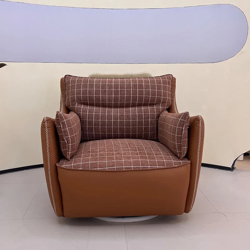 Contemporary Scandinavian Cotton-Linen Upholstery Accent Chair: Eco-Friendly Faux Leather Cover - 360° Swivel Single-Seater Sofa For Living Room