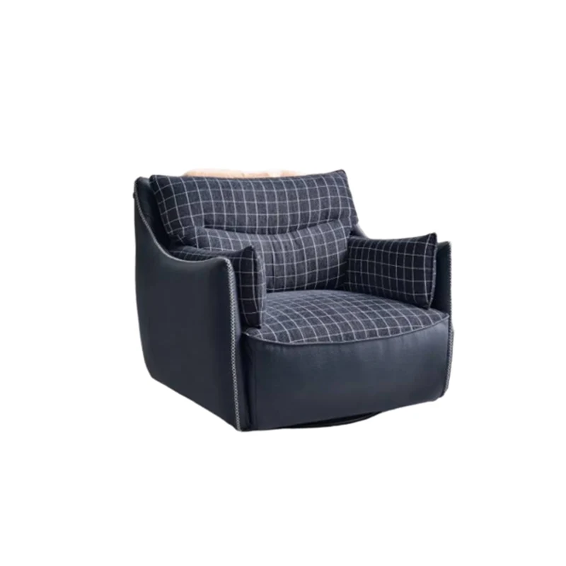 Contemporary Scandinavian Cotton-Linen Upholstery Accent Chair: Eco-Friendly Faux Leather Cover - 360° Swivel Single-Seater Sofa For Living Room