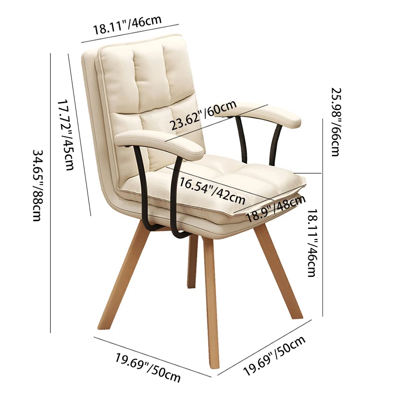 Modern Minimalist Solid Wood Iron Faux Leather Upholstered Swivel Desk Chair With Backrest Armrest For Home Office & Bedroom