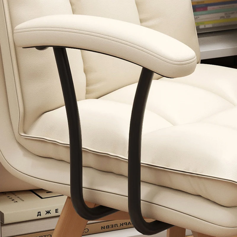 Modern Minimalist Solid Wood Iron Faux Leather Upholstered Swivel Desk Chair With Backrest Armrest For Home Office & Bedroom