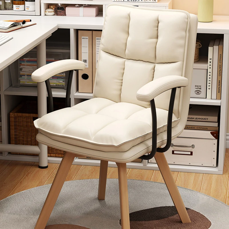 Modern Minimalist Solid Wood Iron Faux Leather Upholstered Swivel Desk Chair With Backrest Armrest For Home Office & Bedroom