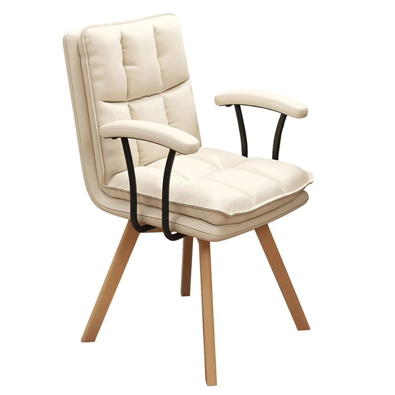 Modern Minimalist Solid Wood Iron Faux Leather Upholstered Swivel Desk Chair With Backrest Armrest For Home Office & Bedroom
