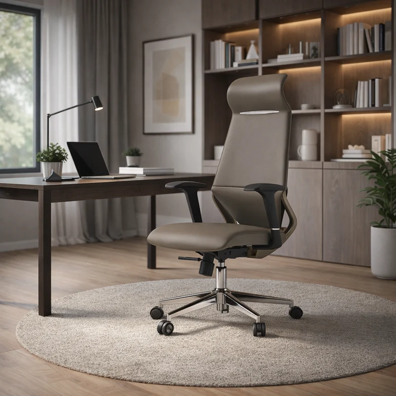 Modern Luxury Plywood Aluminum Alloy Nylon Genuine Leather Faux Leather Swivel Casters Height-Adjustable Ergonomics Desk Chair With Headrest And Armrests For Home Office