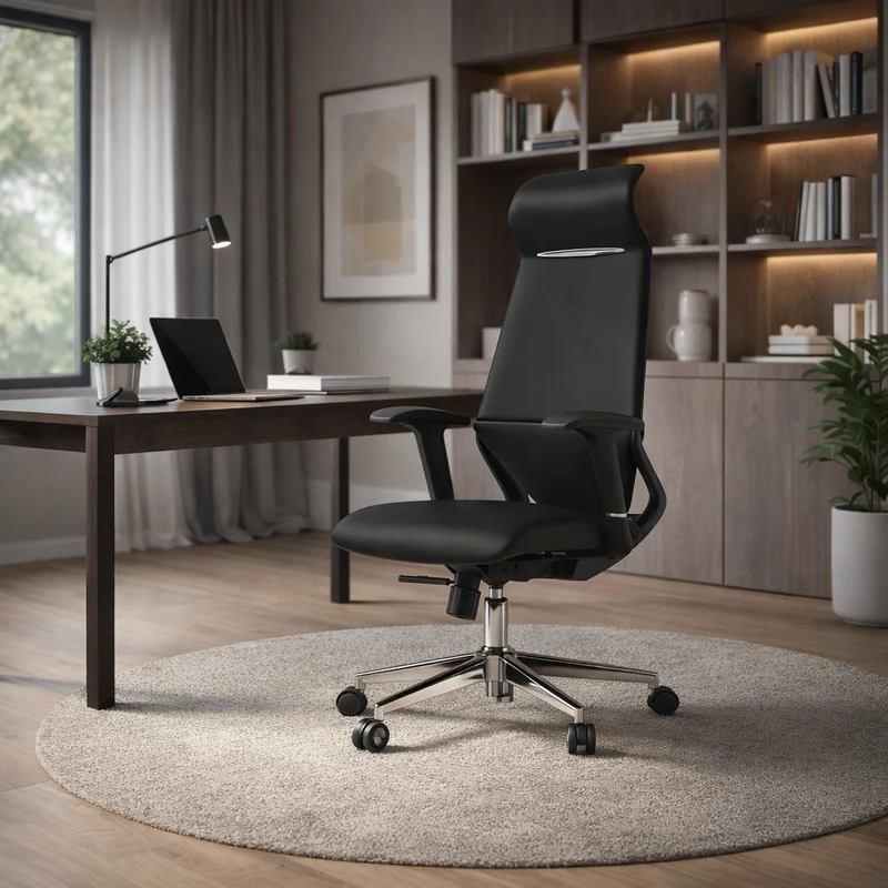 Modern Luxury Plywood Aluminum Alloy Nylon Genuine Leather Faux Leather Swivel Casters Height-Adjustable Ergonomics Desk Chair With Headrest And Armrests For Home Office