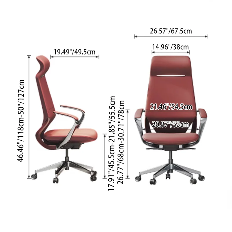 Modern Luxury Plywood Aluminum Alloy Nylon Genuine Leather Faux Leather Swivel Casters Height-Adjustable Ergonomics Desk Chair With Headrest And Armrests For Home Office