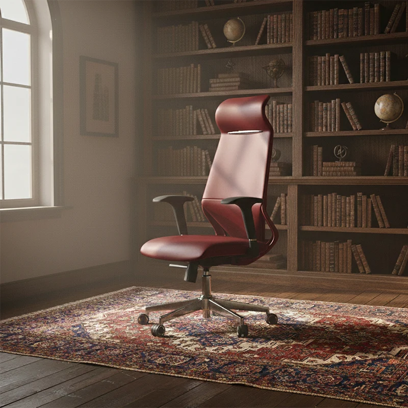 Modern Luxury Plywood Aluminum Alloy Nylon Genuine Leather Faux Leather Swivel Casters Height-Adjustable Ergonomics Desk Chair With Headrest And Armrests For Home Office