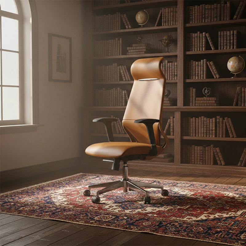Modern Luxury Plywood Aluminum Alloy Nylon Genuine Leather Faux Leather Swivel Casters Height-Adjustable Ergonomics Desk Chair With Headrest And Armrests For Home Office